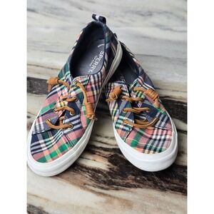 Sperry Top-Sider Crest Vibe Womens 6.5 Multi Color Plaid Canvas Sneakers